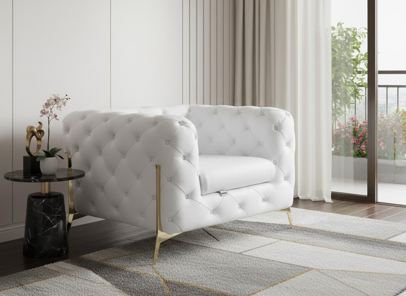 The Caroline – White Italian Leather Accent Chair