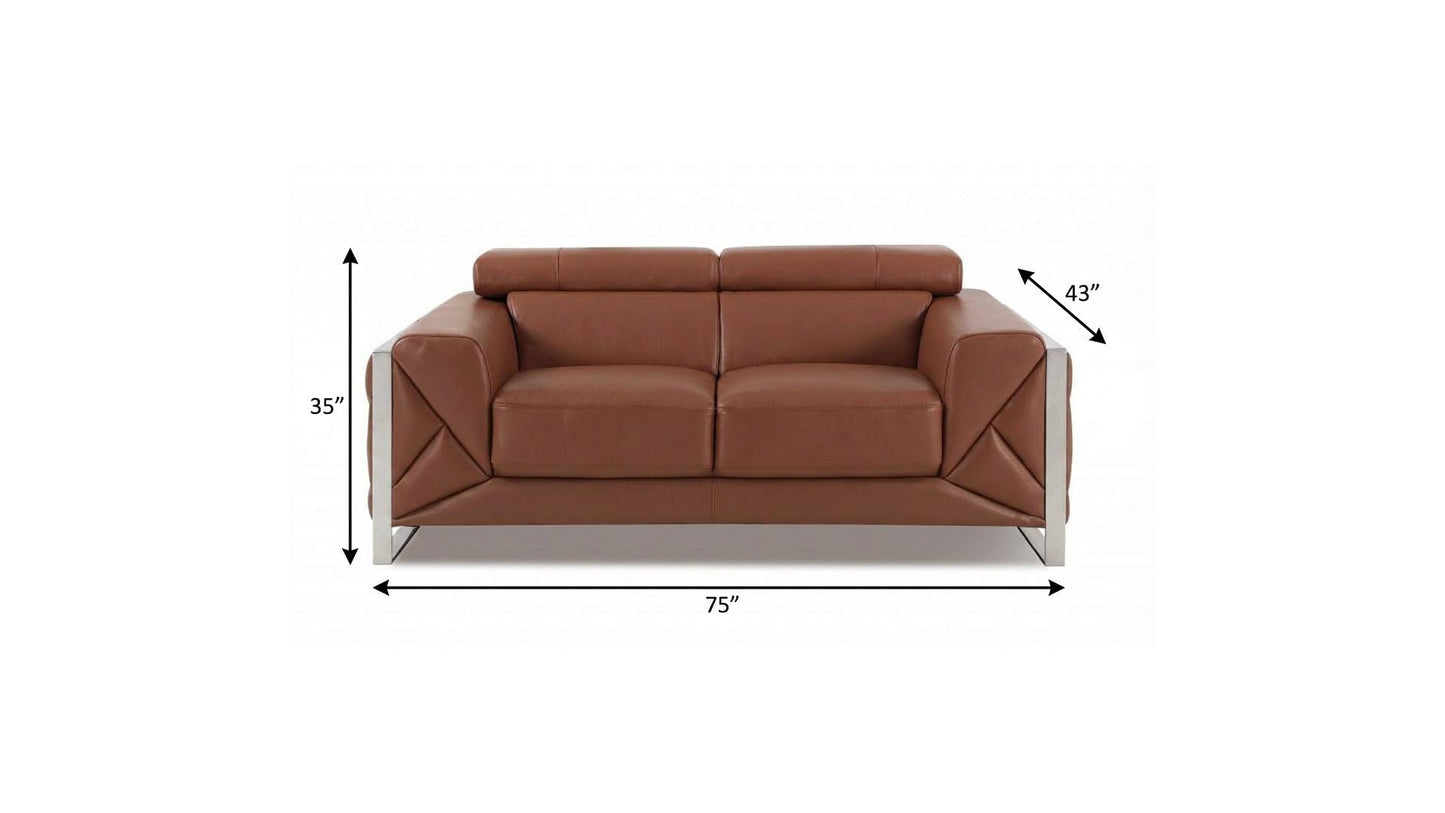 The Capri – Camel Italian Leather Loveseat