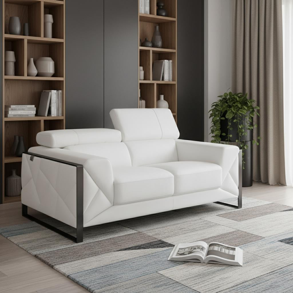 The Noir – White Italian Leather Loveseat