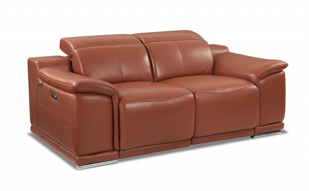 The Siena – Camel Italian Leather Power Reclining Loveseat