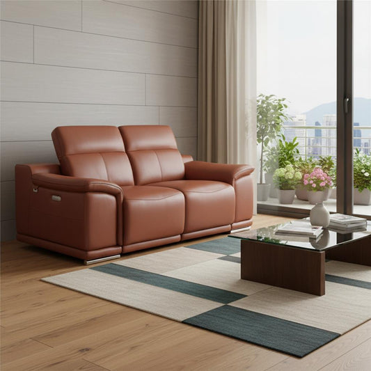 The Siena – Camel Italian Leather Power Reclining Loveseat