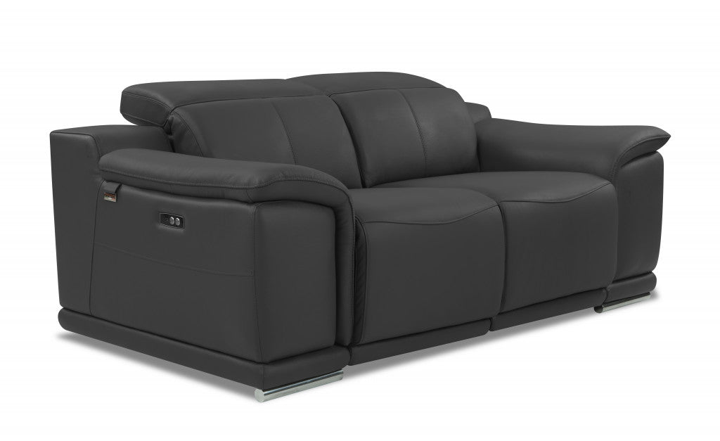 The Ashford – Gray Italian Leather Power Reclining Loveseat