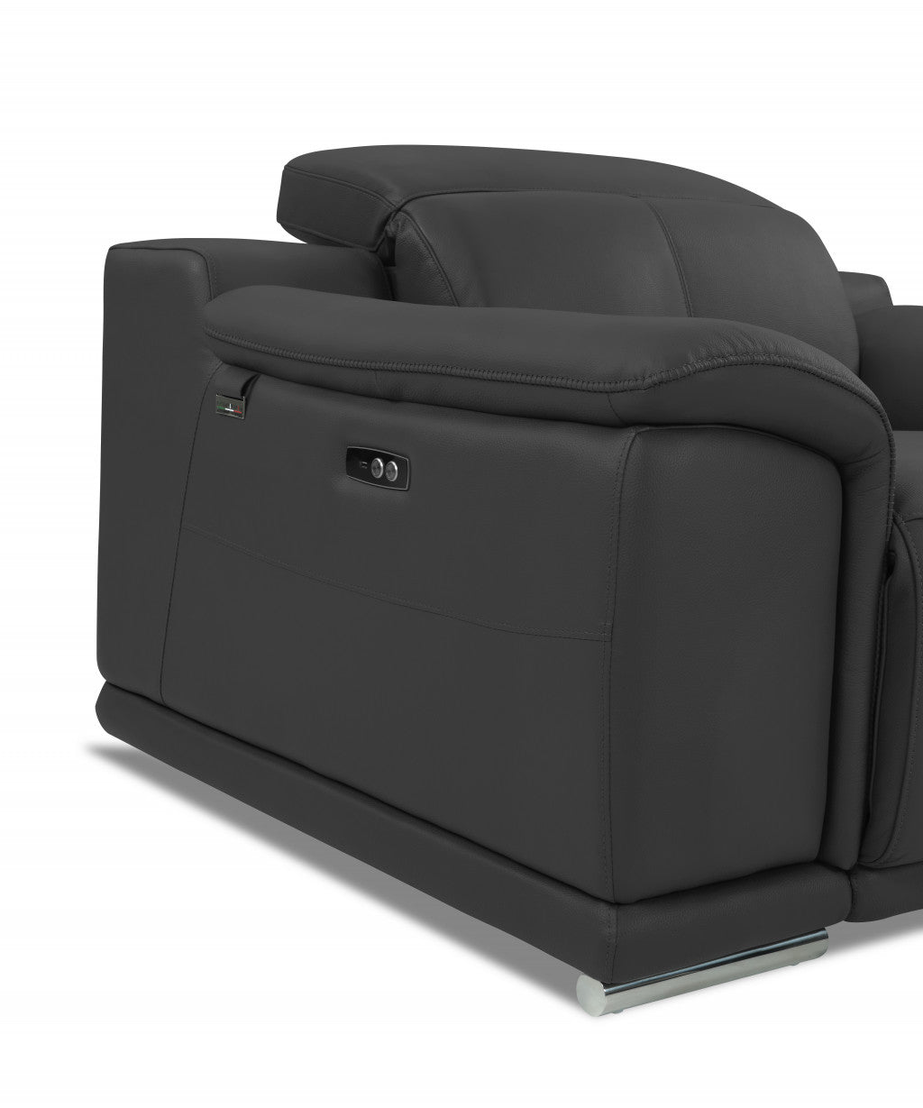 The Ashford – Gray Italian Leather Power Reclining Loveseat
