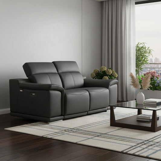 The Ashford – Gray Italian Leather Power Reclining Loveseat