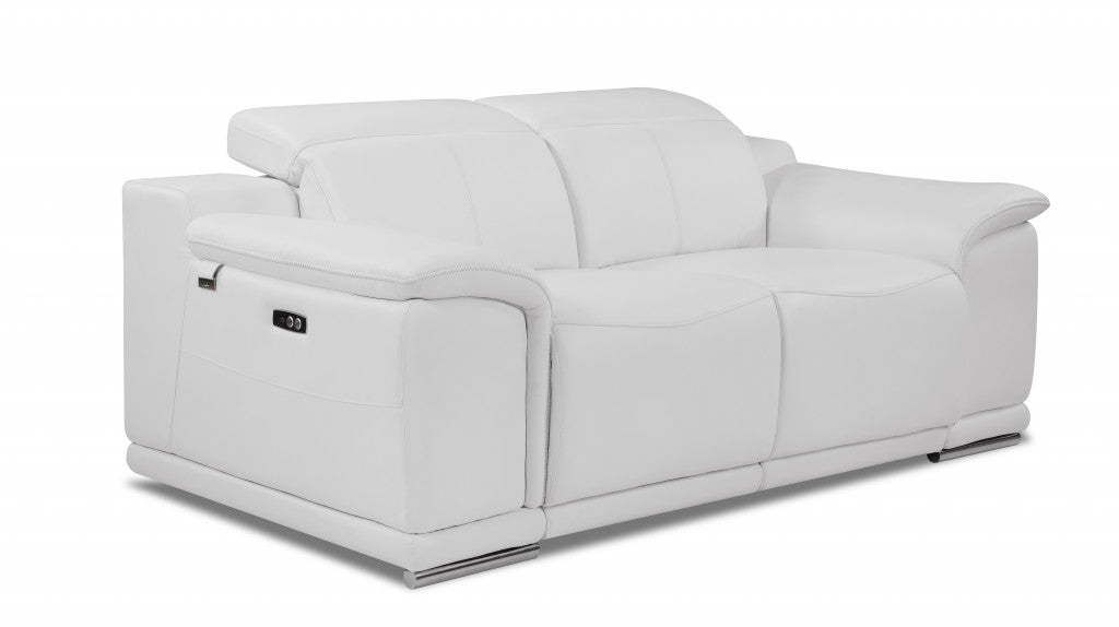The Celeste – White Italian Leather Power Reclining Loveseat
