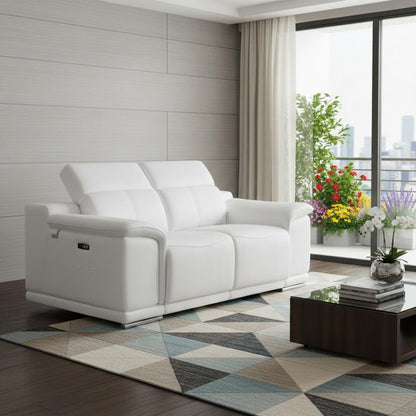 The Celeste – White Italian Leather Power Reclining Loveseat