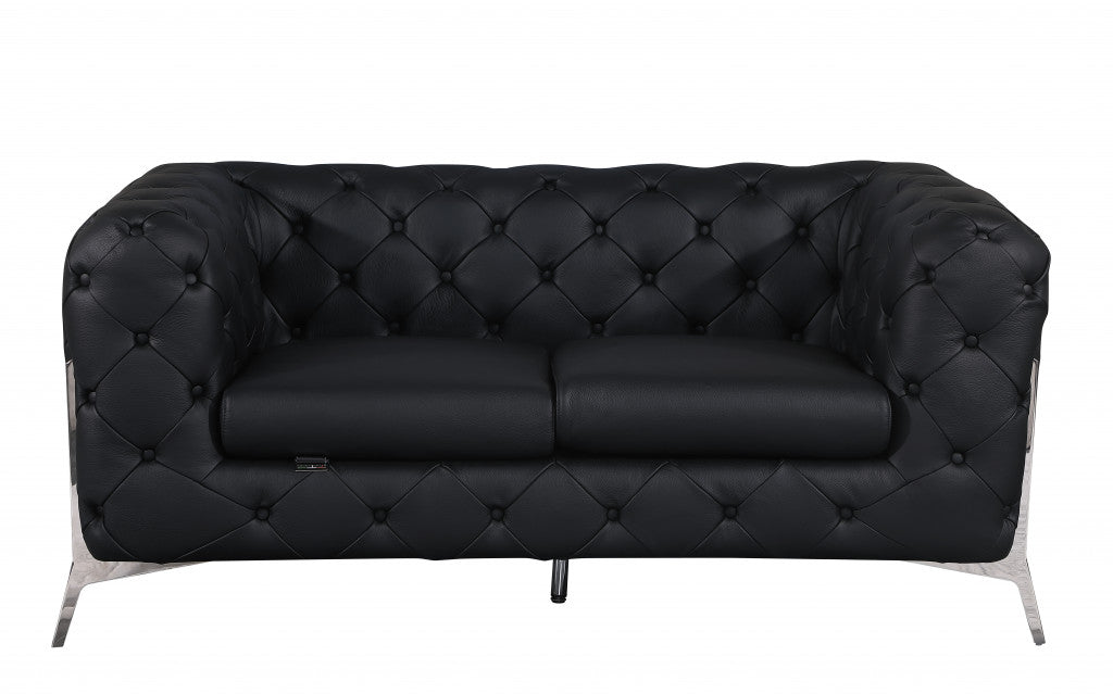 The Bellie – Black & Silver Italian Leather Loveseat