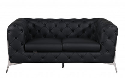 The Bellie – Black & Silver Italian Leather Loveseat