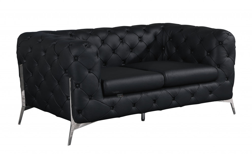 The Bellie – Black & Silver Italian Leather Loveseat