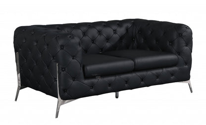 The Bellie – Black & Silver Italian Leather Loveseat