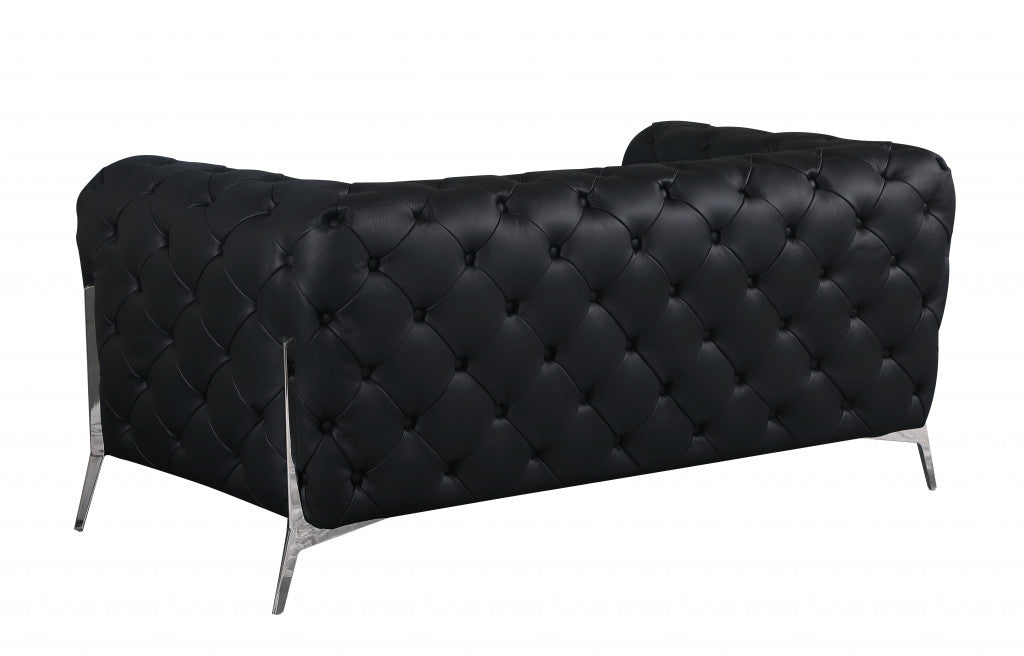 The Bellie – Black & Silver Italian Leather Loveseat