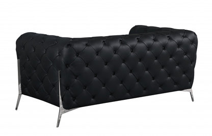 The Bellie – Black & Silver Italian Leather Loveseat