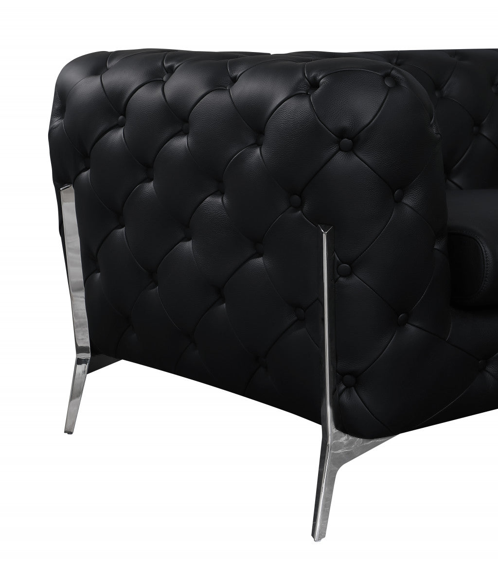 The Bellie – Black & Silver Italian Leather Loveseat