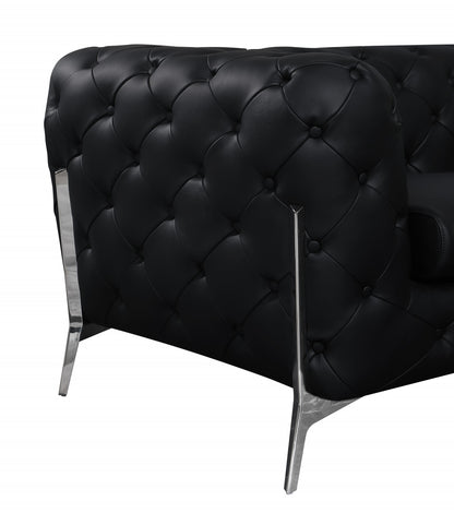 The Bellie – Black & Silver Italian Leather Loveseat