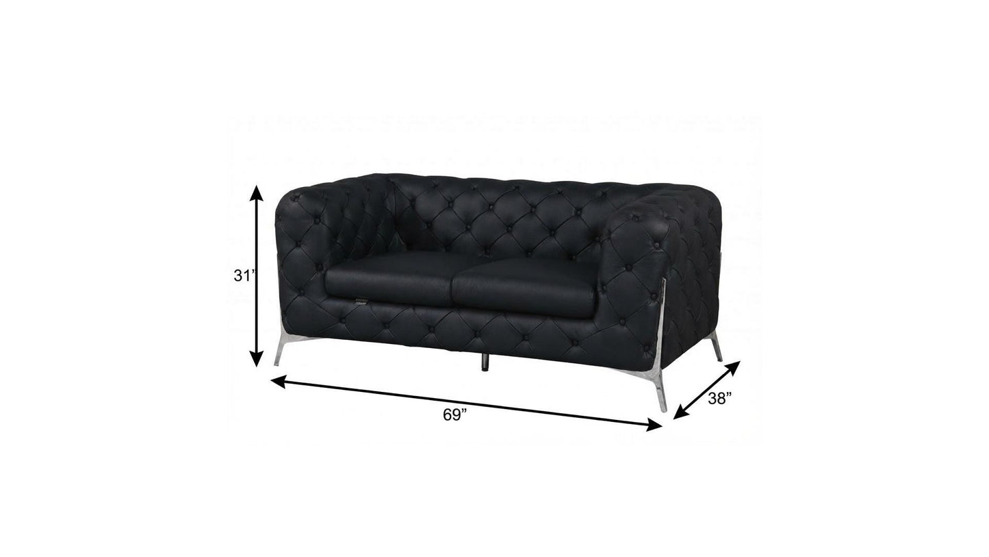 The Bellie – Black & Silver Italian Leather Loveseat