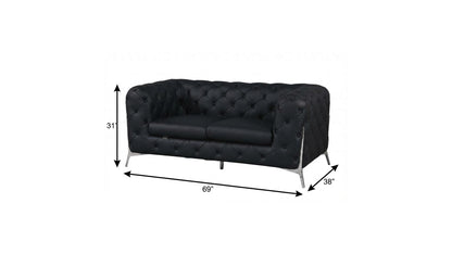 The Bellie – Black & Silver Italian Leather Loveseat