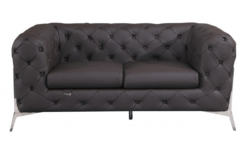 The Alderon – Brown & Silver Italian Leather Loveseat
