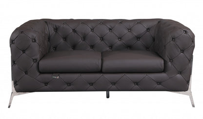 The Alderon – Brown & Silver Italian Leather Loveseat