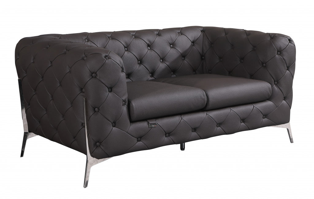 The Alderon – Brown & Silver Italian Leather Loveseat