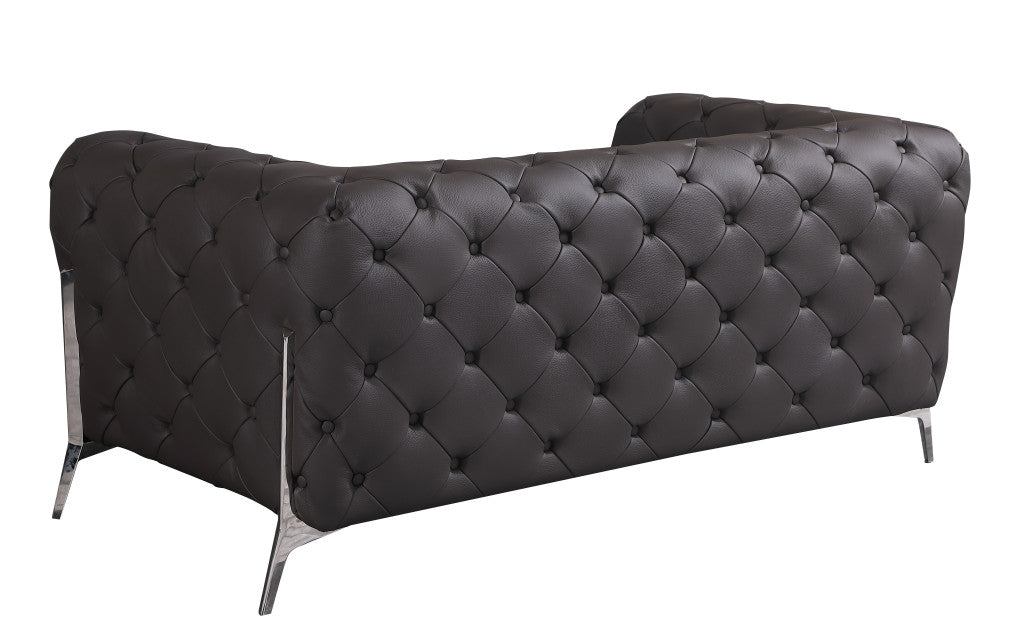 The Alderon – Brown & Silver Italian Leather Loveseat