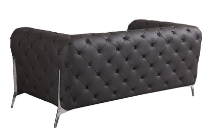 The Alderon – Brown & Silver Italian Leather Loveseat