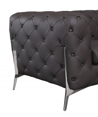 The Alderon – Brown & Silver Italian Leather Loveseat