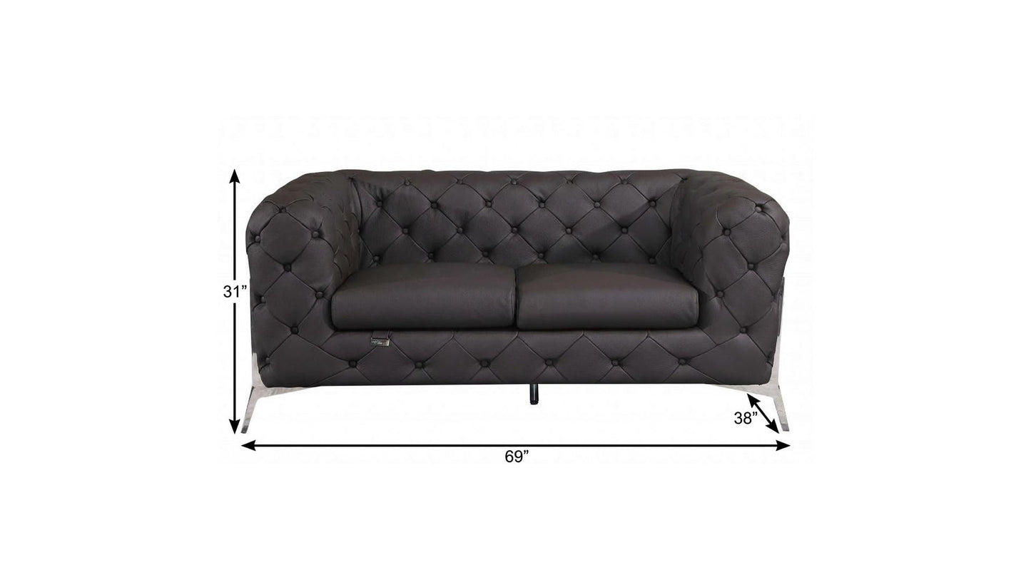The Alderon – Brown & Silver Italian Leather Loveseat