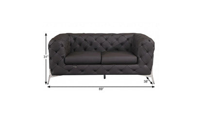 The Alderon – Brown & Silver Italian Leather Loveseat