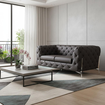 The Alderon – Brown & Silver Italian Leather Loveseat
