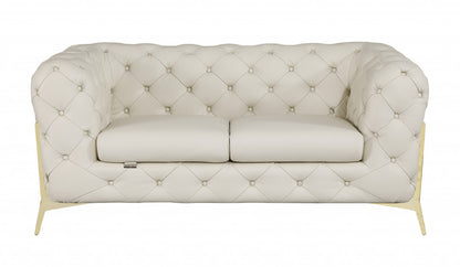 The Bellavue – Beige & Gold Italian Leather Loveseat