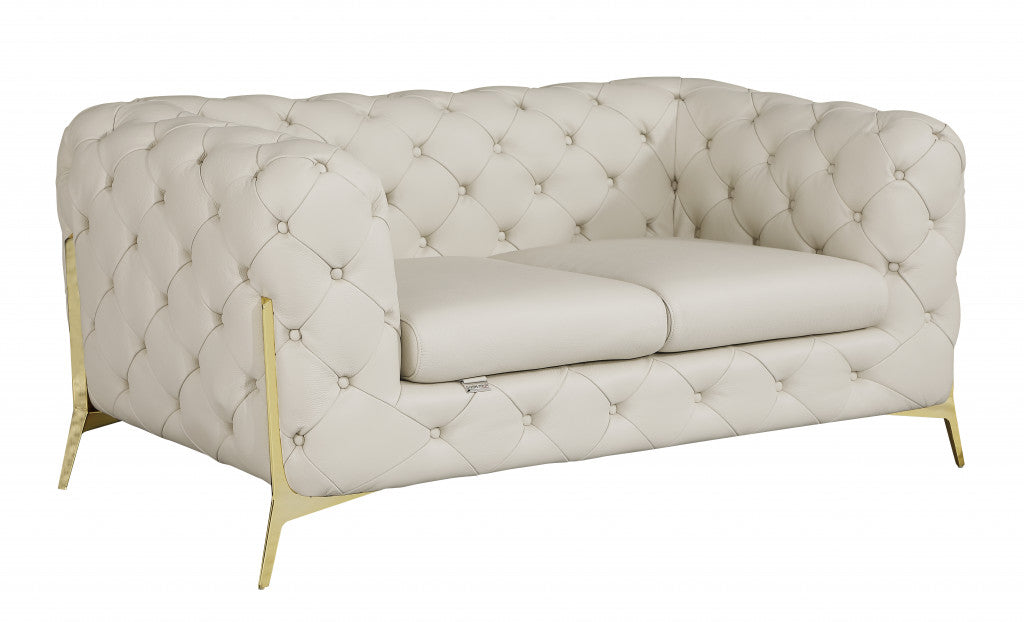 The Bellavue – Beige & Gold Italian Leather Loveseat