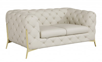 The Bellavue – Beige & Gold Italian Leather Loveseat