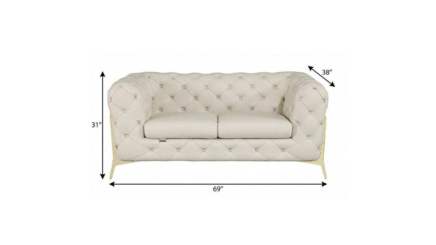 The Bellavue – Beige & Gold Italian Leather Loveseat