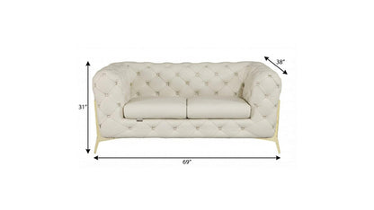 The Bellavue – Beige & Gold Italian Leather Loveseat