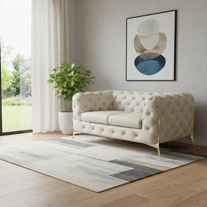The Bellavue – Beige & Gold Italian Leather Loveseat