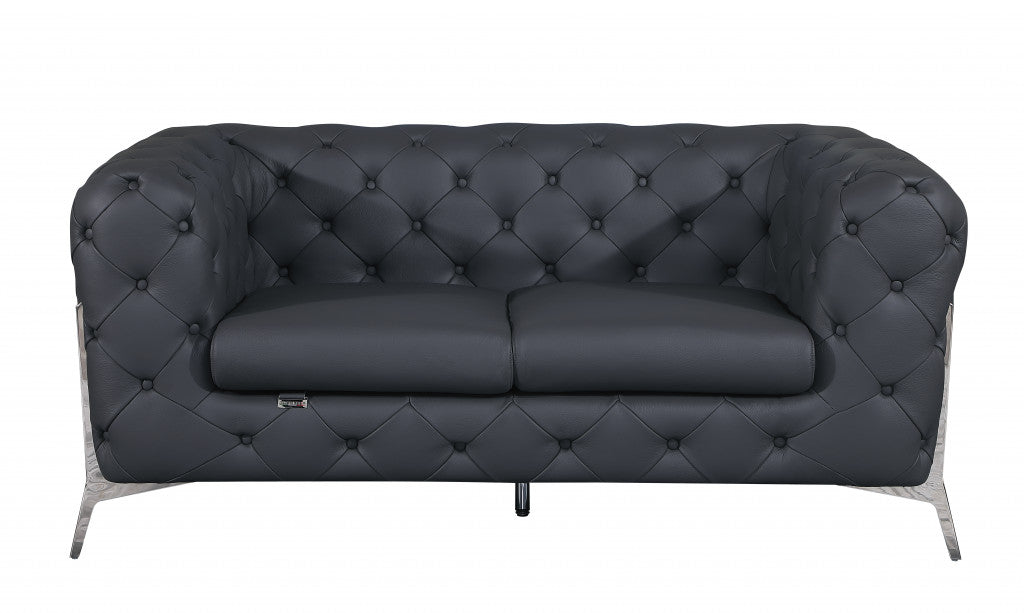 The Graylon – Gray & Silver Italian Leather Loveseat
