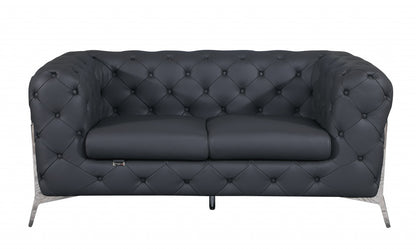 The Graylon – Gray & Silver Italian Leather Loveseat