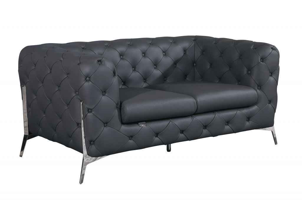 The Graylon – Gray & Silver Italian Leather Loveseat