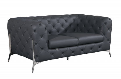 The Graylon – Gray & Silver Italian Leather Loveseat