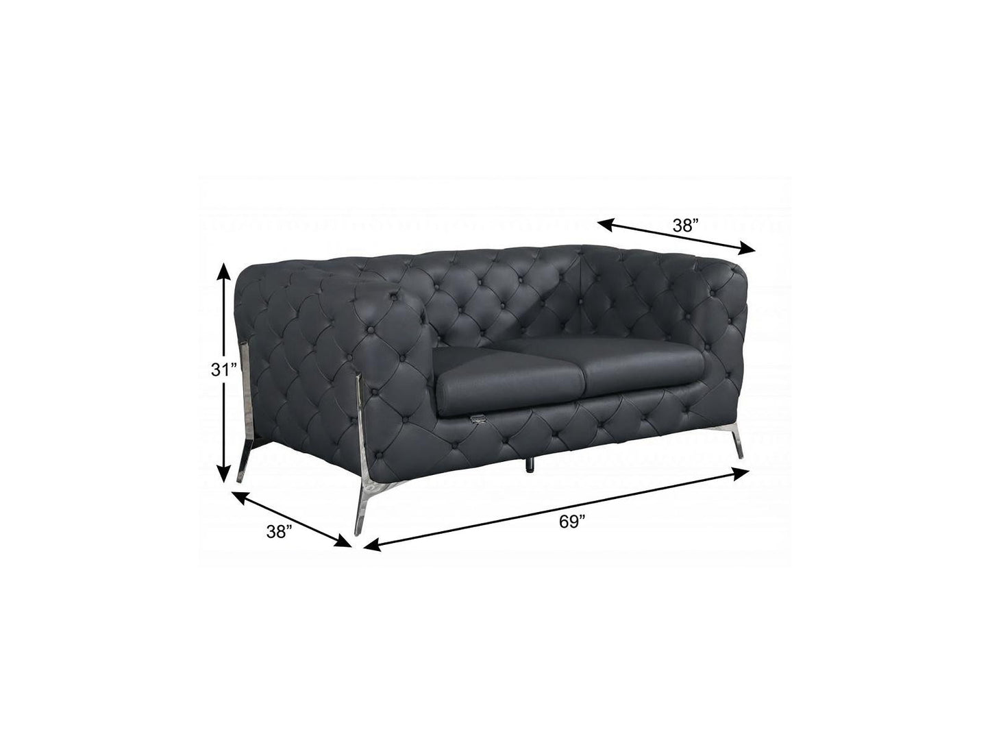 The Graylon – Gray & Silver Italian Leather Loveseat
