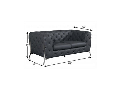 The Graylon – Gray & Silver Italian Leather Loveseat