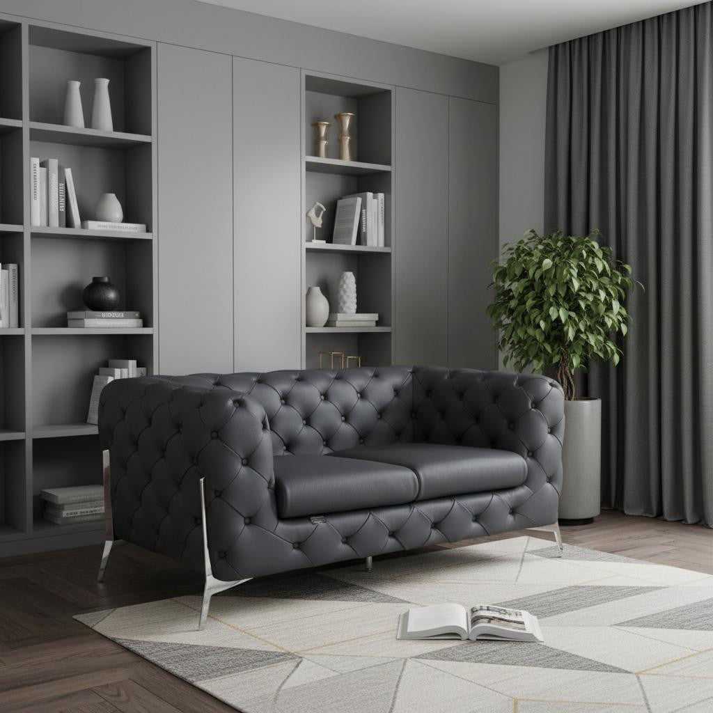 The Graylon – Gray & Silver Italian Leather Loveseat