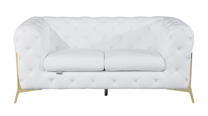 The Aurellia – White & Gold Italian Leather Loveseat
