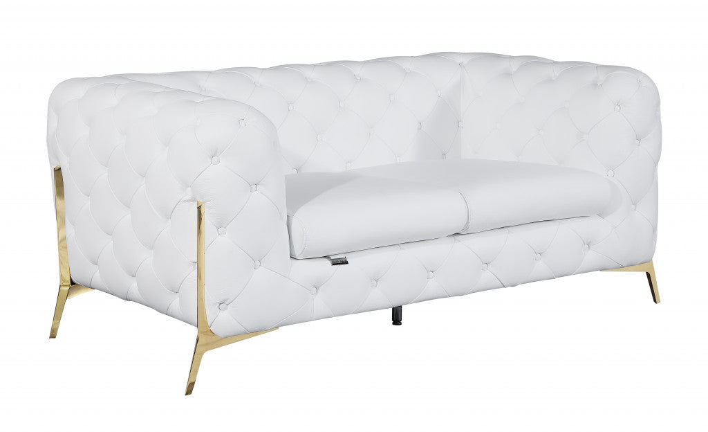 The Aurellia – White & Gold Italian Leather Loveseat