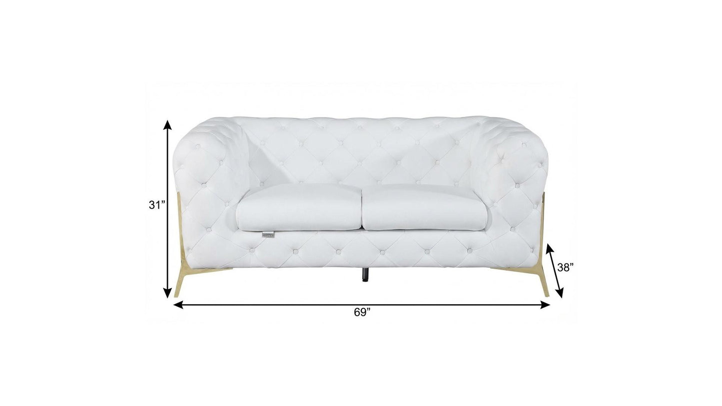 The Aurellia – White & Gold Italian Leather Loveseat