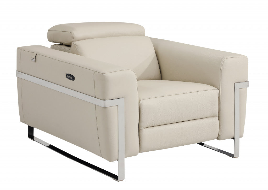 The Bellmont – Beige Italian Leather Power Recliner