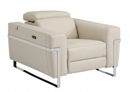 The Bellmont – Beige Italian Leather Power Recliner