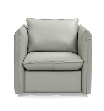 The Halcyre – Gray & Silver Genuine Leather Swivel Lounge Chair