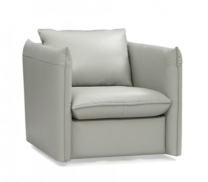 The Halcyre – Gray & Silver Genuine Leather Swivel Lounge Chair