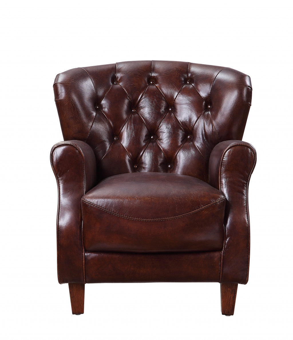The Bradford – Brown & Steel Blue Top Grain Leather Tufted Club Chair